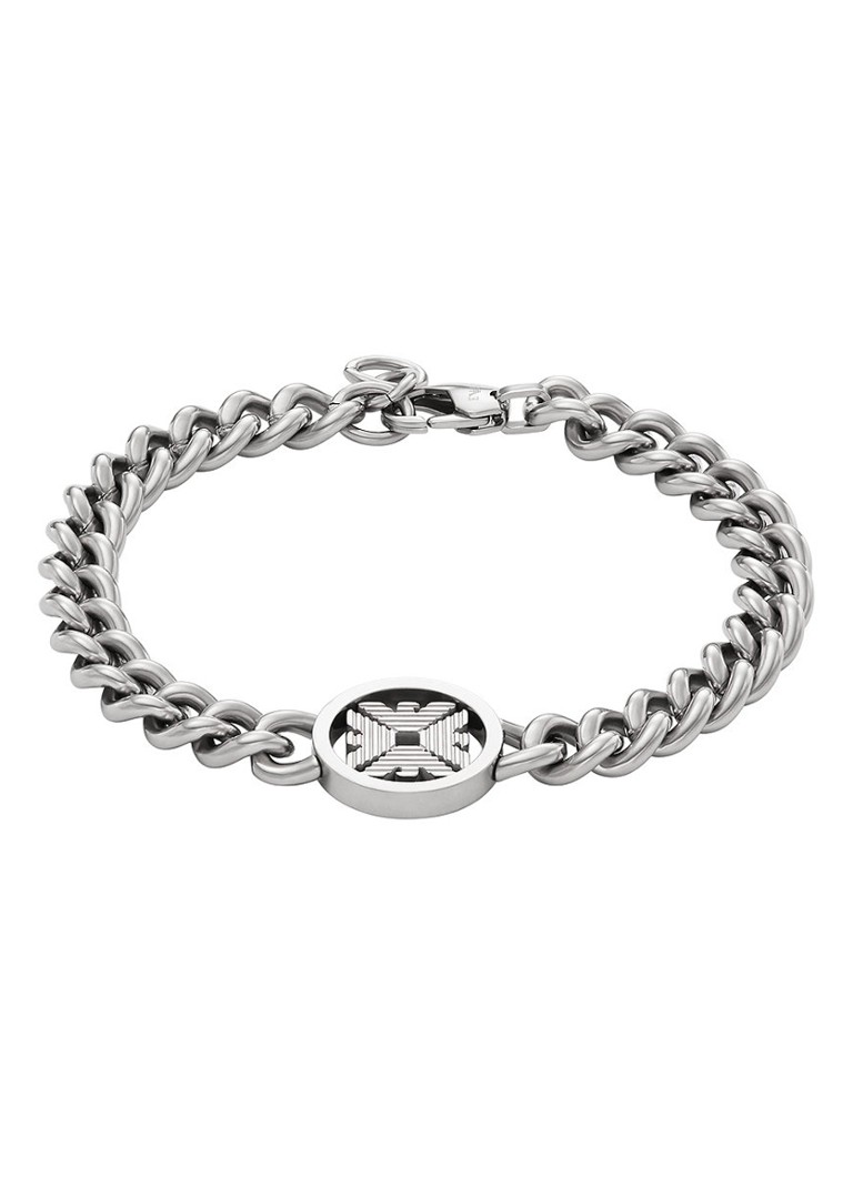 Armani Heren Logo Essentials schakelarmband EGS3041040 in de kleur Zilver