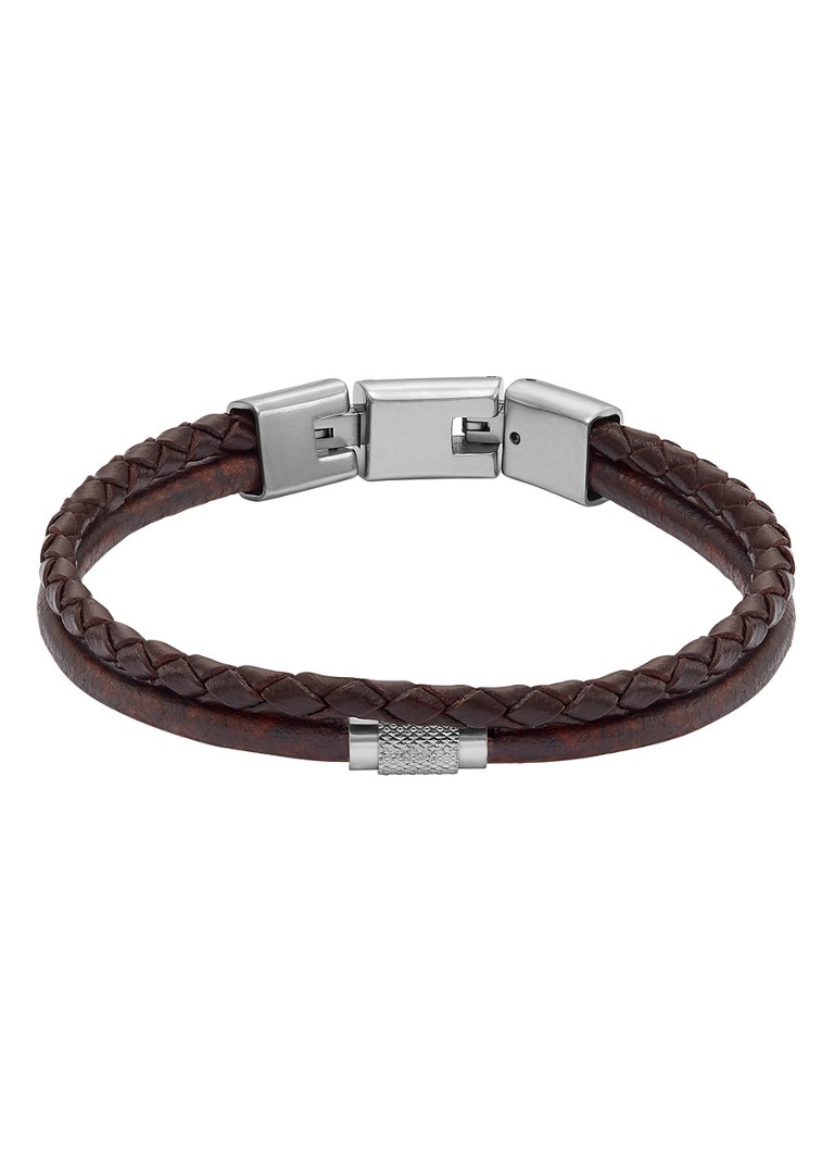 Fossil Heren Wikkelarmband van leer JF04702040 in de kleur Donkerbruin