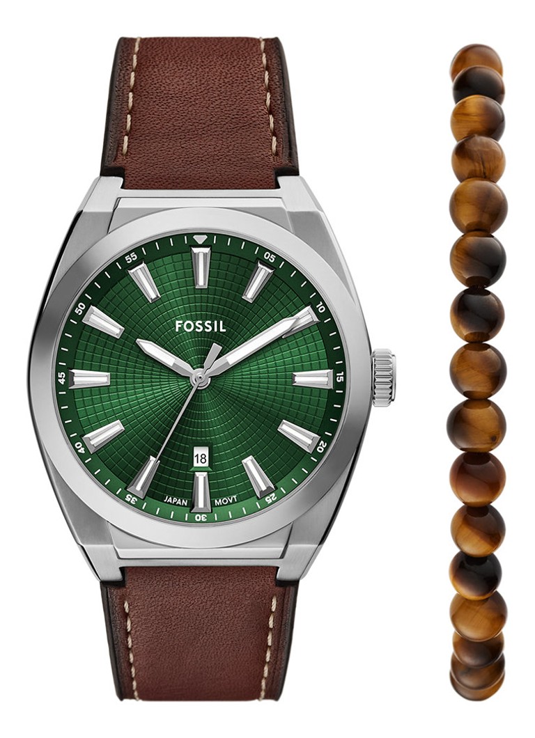 Fossil Heren Everett horloge met armband in set van 2 FS6080SET in de kleur Zilver
