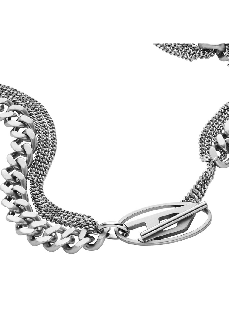 Diesel Dames Schakelketting met logo DX1549040 in de kleur Zilver