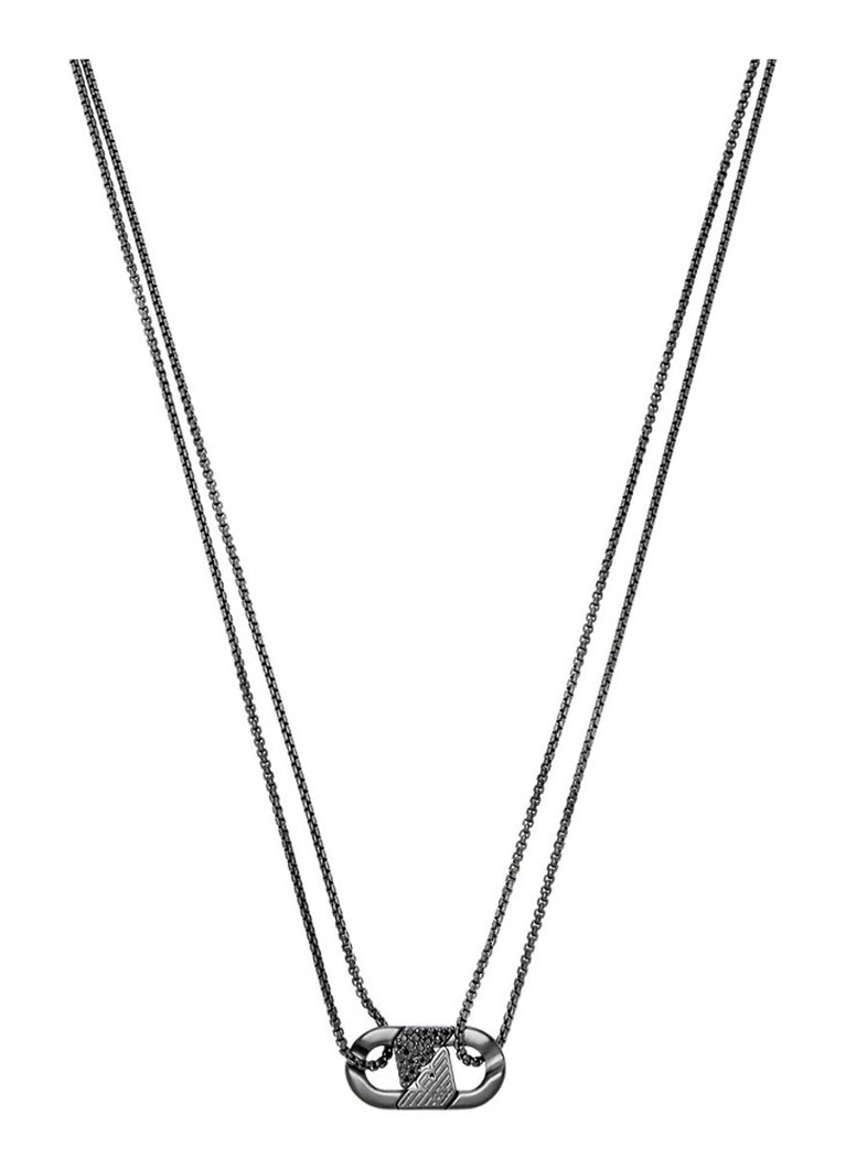 Armani Heren Ketting met logo EGS3172001 in de kleur Antraciet
