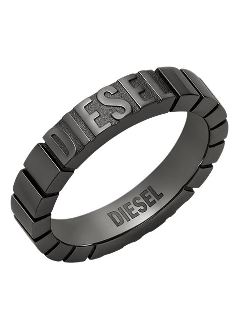 Diesel Heren Diesel Font ring met logo DX1612060 in de kleur Antraciet