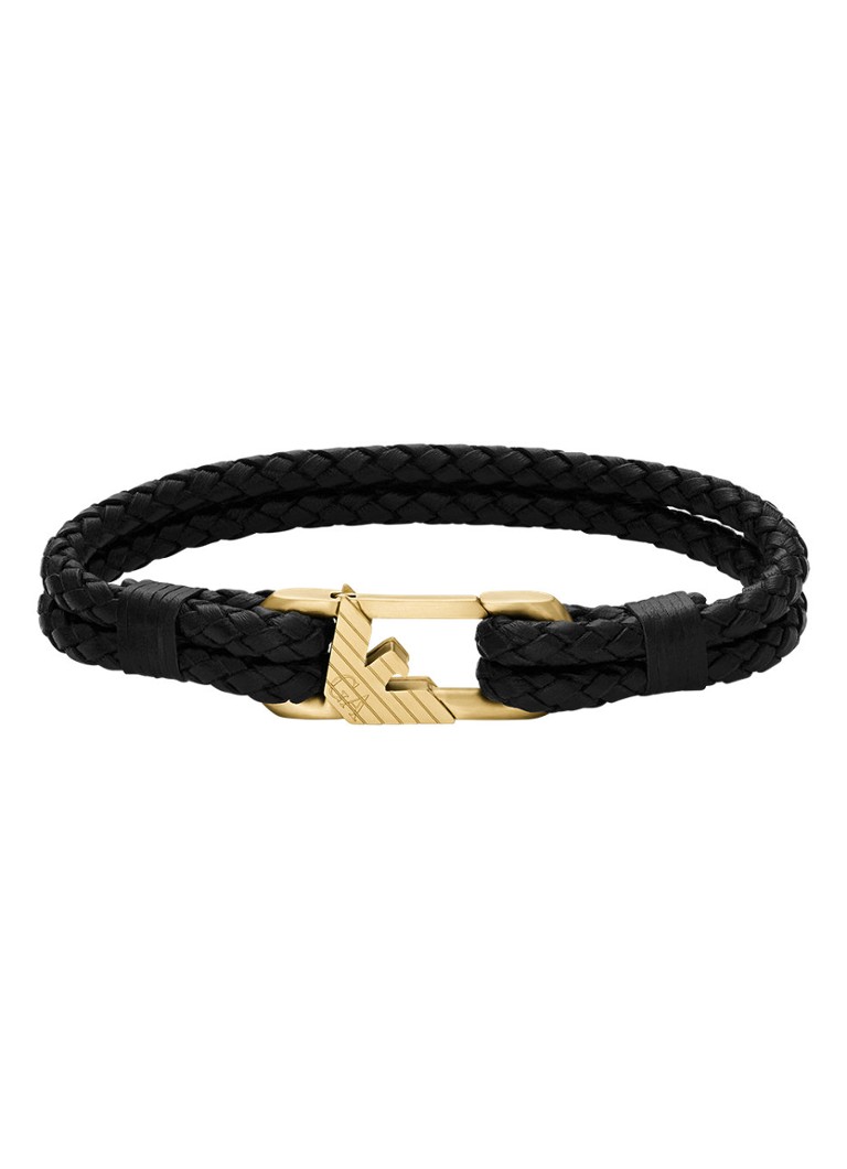 Armani Heren Armband van leer EGS3245710 in de kleur Zwart