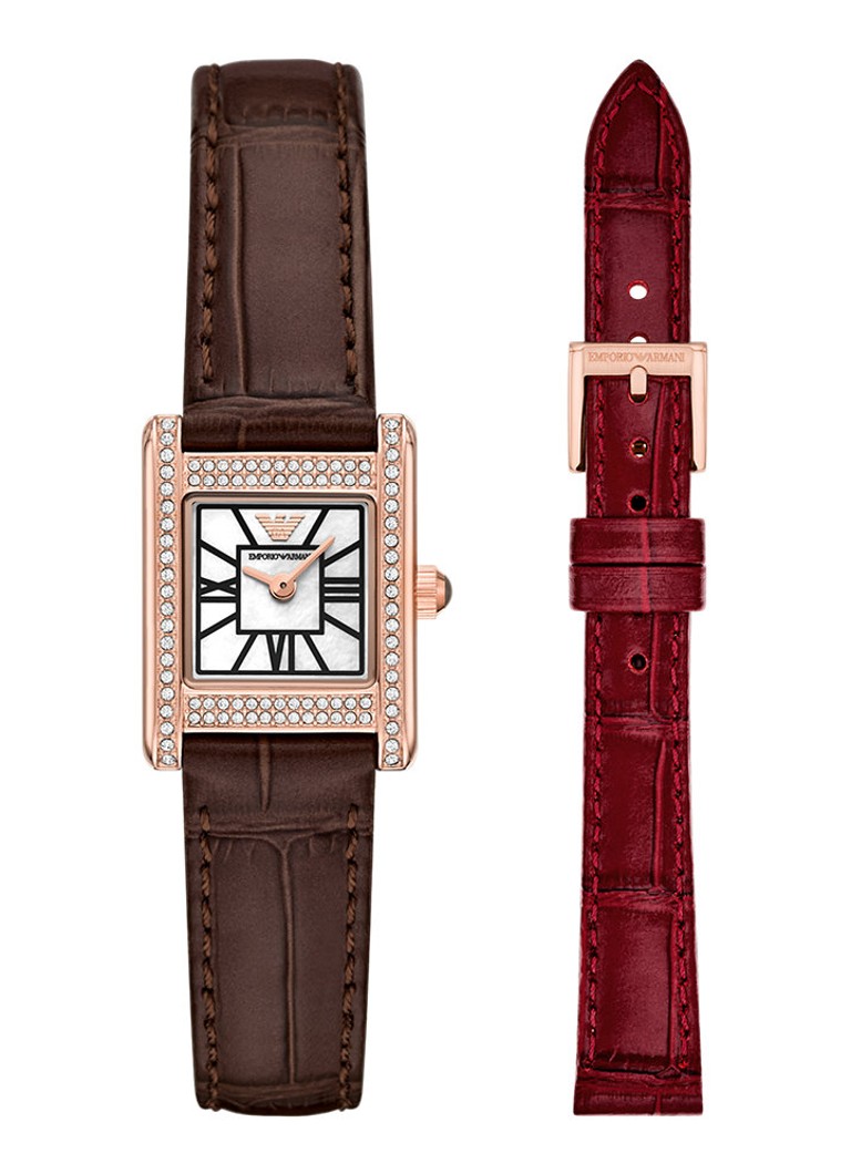 Armani Dames Horloge en horlogeband AR80083AET in de kleur Roségoud