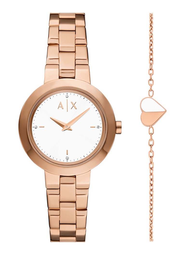 Armani Dames Horloge AX7175SET in de kleur Roségoud