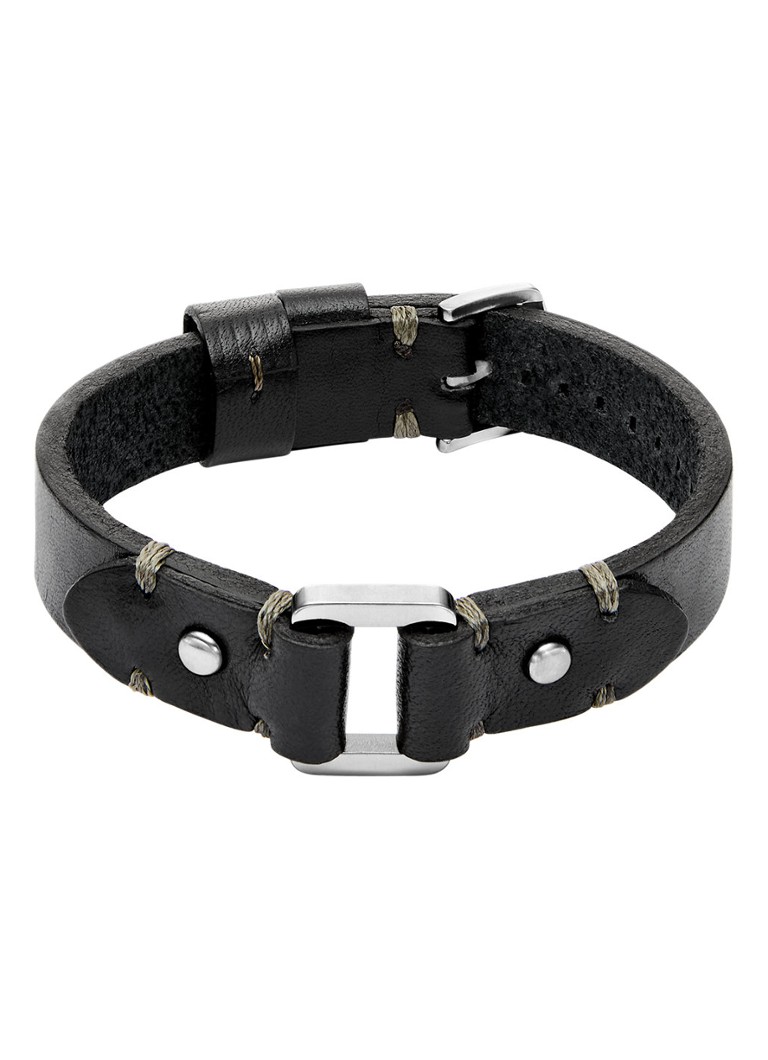 Fossil Heren Machine armband van leer JF04946040 in de kleur Zwart