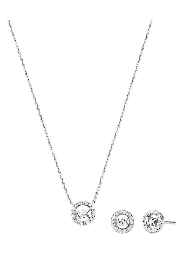 Michael Kors Dames Premium set van ketting en oorknopjes MKC1839SET in de kleur Zilver