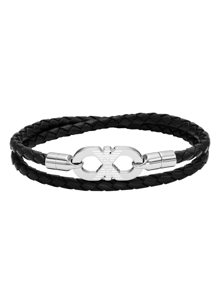 Armani Heren Armband van leer EGS3299040 in de kleur Zwart
