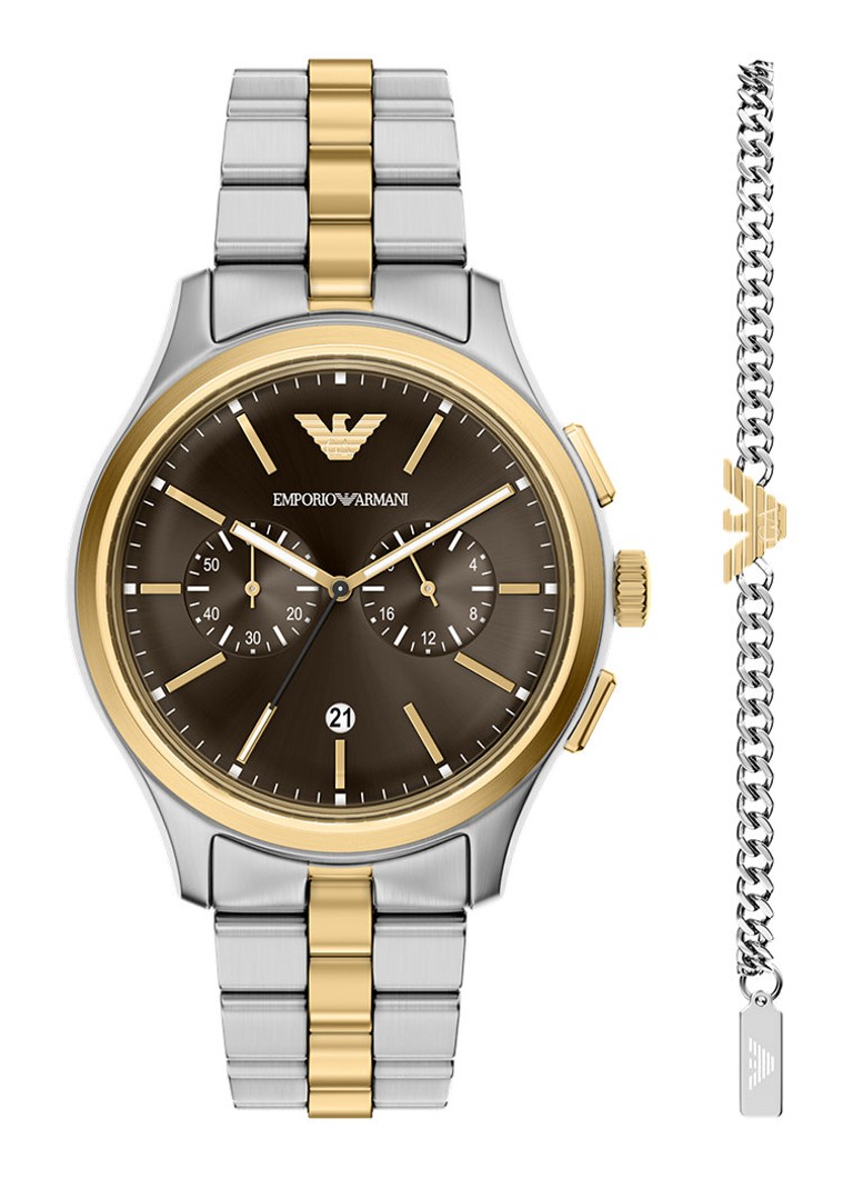 Armani Heren Horloge en armband set van 2 AR80084SET in de kleur Zilver