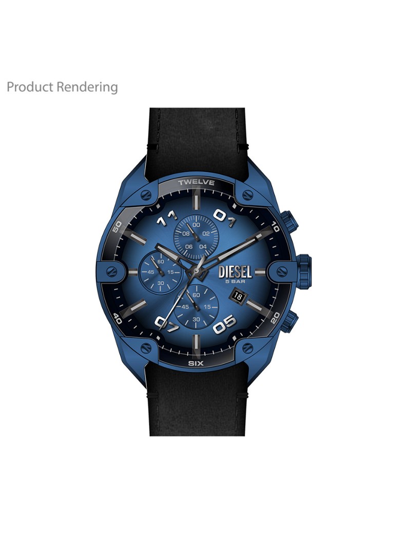 Diesel Heren Spiked horloge DZ4703 in de kleur Blauw
