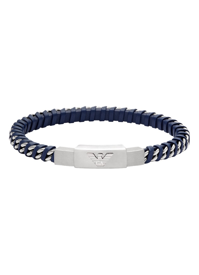 Armani Heren Armband van leer EGS3319040 in de kleur Blauw