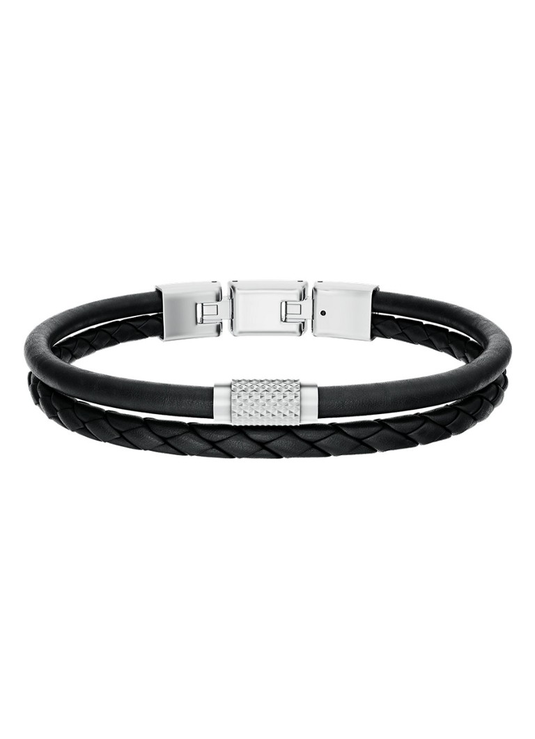 Fossil Heren Machine armband van leer JF04989040 in de kleur Zwart