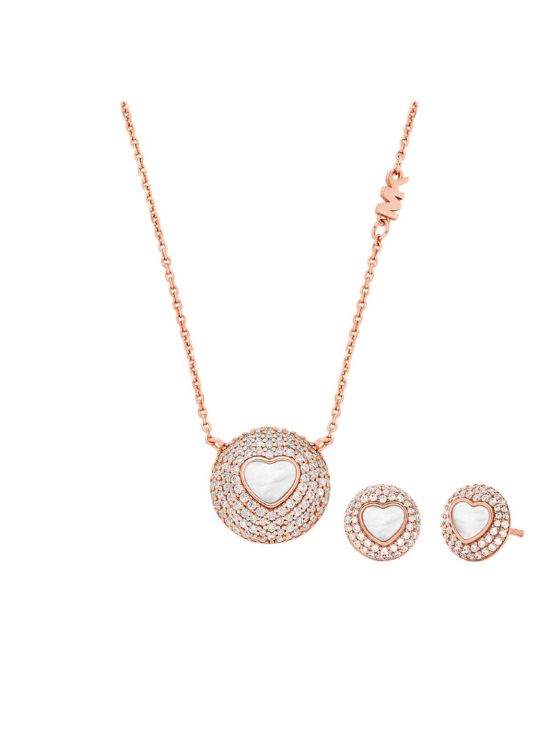 Michael Kors Dames Premium set van ketting en oorstekers verguld MKC1850SET in de kleur Roségoud