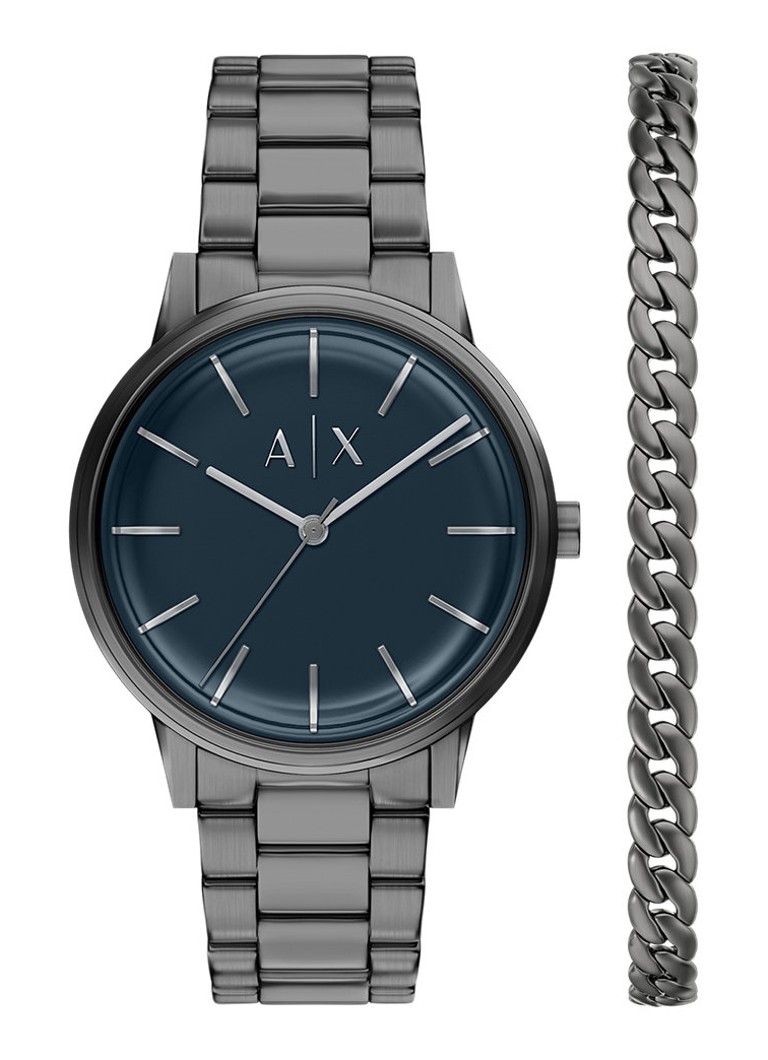 Armani Heren Horloge en armband set van 2 AX7183SET in de kleur Donkergrijs
