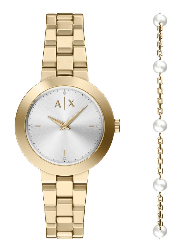 Armani Dames Horloge en armband set van 2 AX7185SET in de kleur Goud