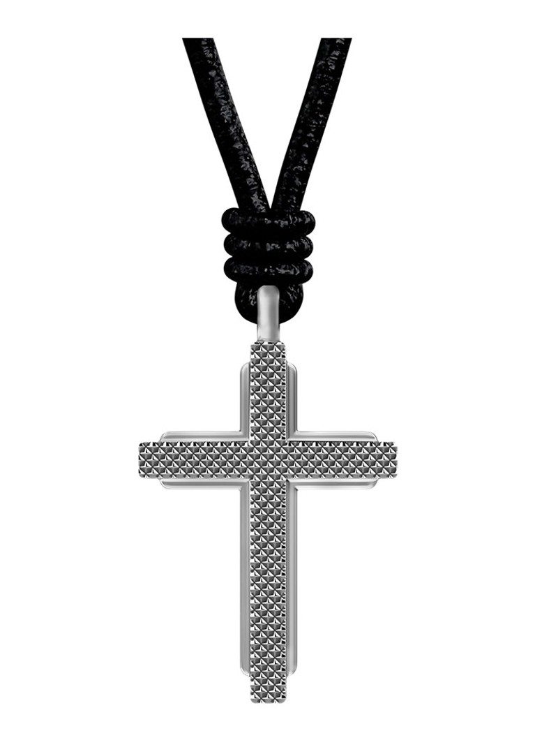 Fossil Heren Machine ketting van leer JF05006040 in de kleur Zwart