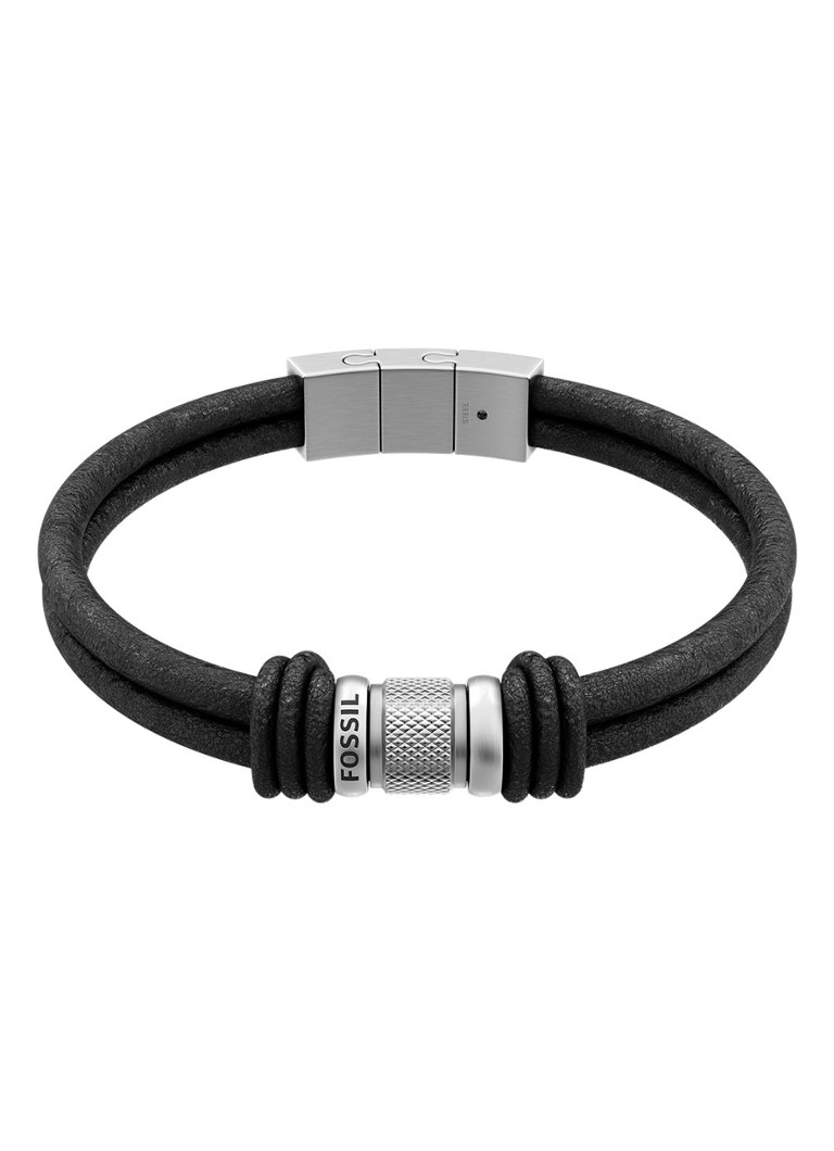 Fossil Heren Machine armband van leer JF05008040 in de kleur Zwart