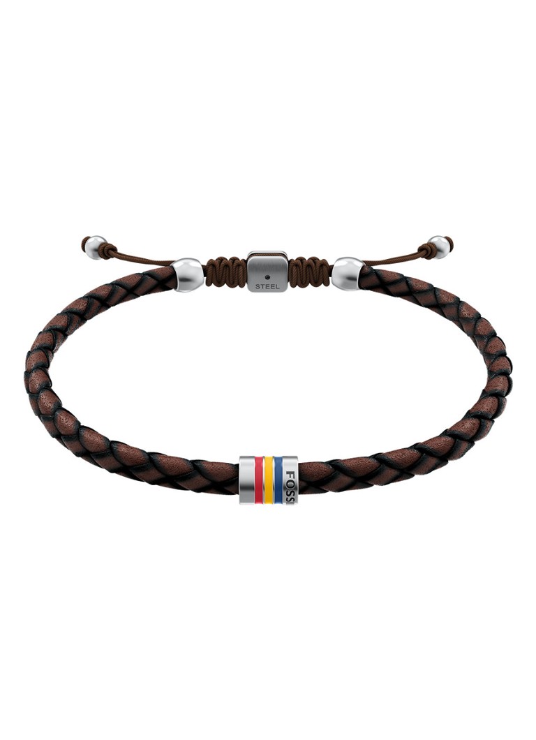 Fossil Heren Everett armband van geweven leer JF05022040 in de kleur Bruin