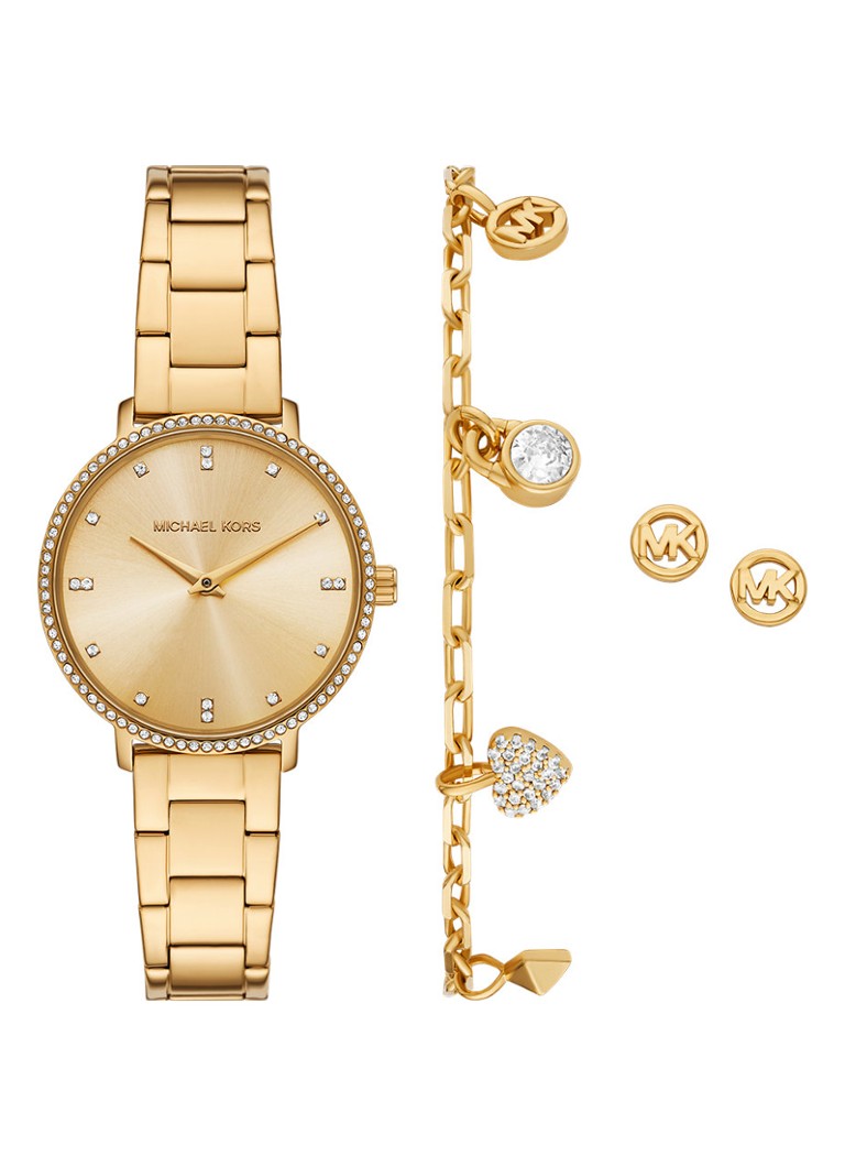 Michael Kors Dames Pyper horloge met armband en oorstekers set van 3 MK7643SET in de kleur Goud