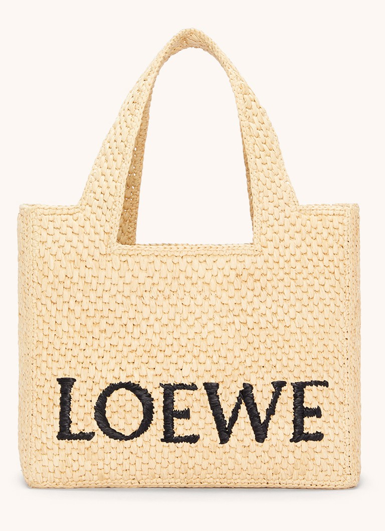 LOEWE Dames Font Small shopper van raffia in de kleur Beige