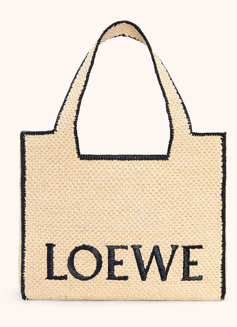 LOEWE Dames Font Large shopper van raffia met logo in de kleur Beige
