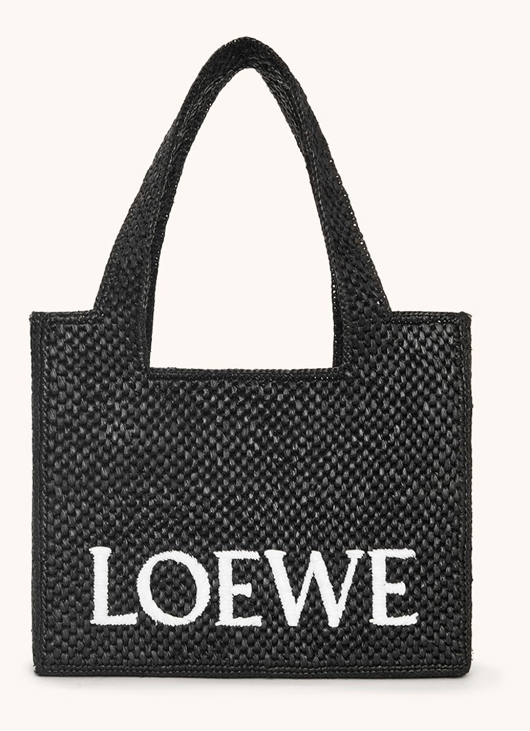 LOEWE Dames Font Medium shopper van raffia met afneembare schouderriem in de kleur Zwart