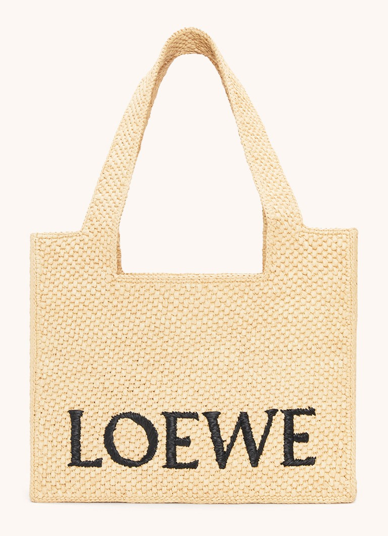 LOEWE Dames Font Medium shopper van raffia met afneembare schouderriem in de kleur Beige