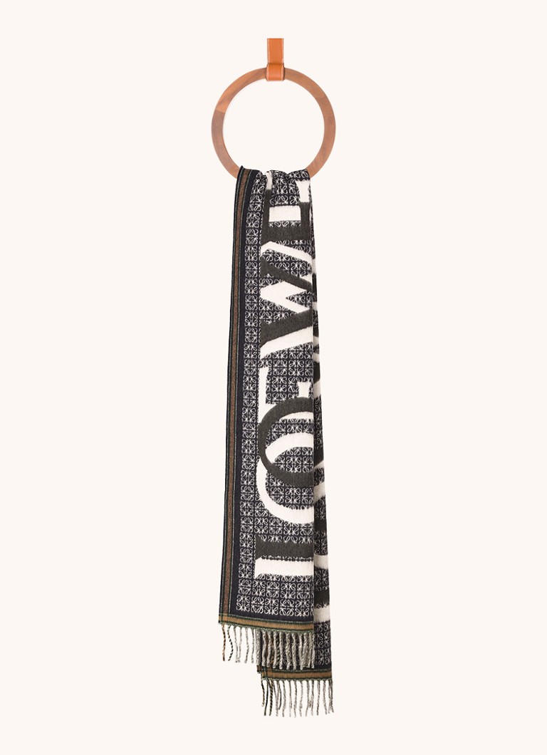 LOEWE Dames Love sjaal in kasjmierblend met logo 180 x 30 cm in de kleur Donkerblauw