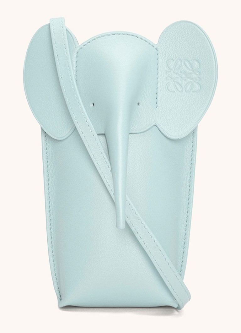 LOEWE Dames Elephant Pocket clutch van kalfsleer in de kleur Lichtblauw