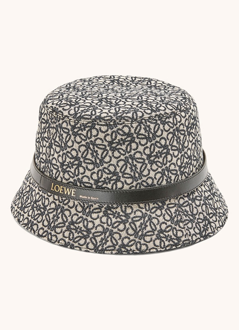 LOEWE Dames Anagram bucket hoed met kalfsleren details en jacquard dessin in de kleur Donkerblauw