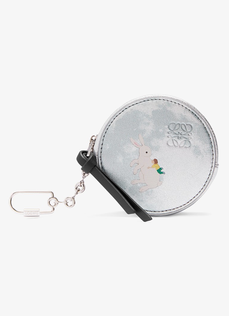 LOEWE Dames Bunny Large Cookie sleuteletui van kalfsleer met metallic finish in de kleur Zilver