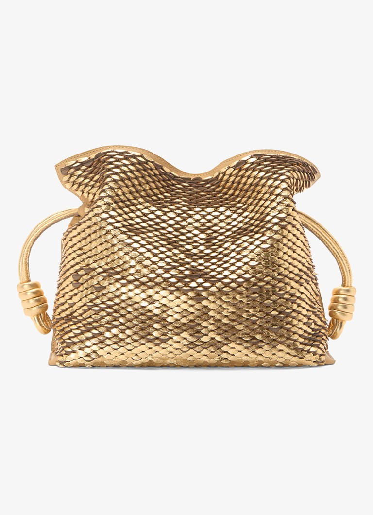 LOEWE Dames Flamenco clutch van leer met metallic finish in de kleur Goud