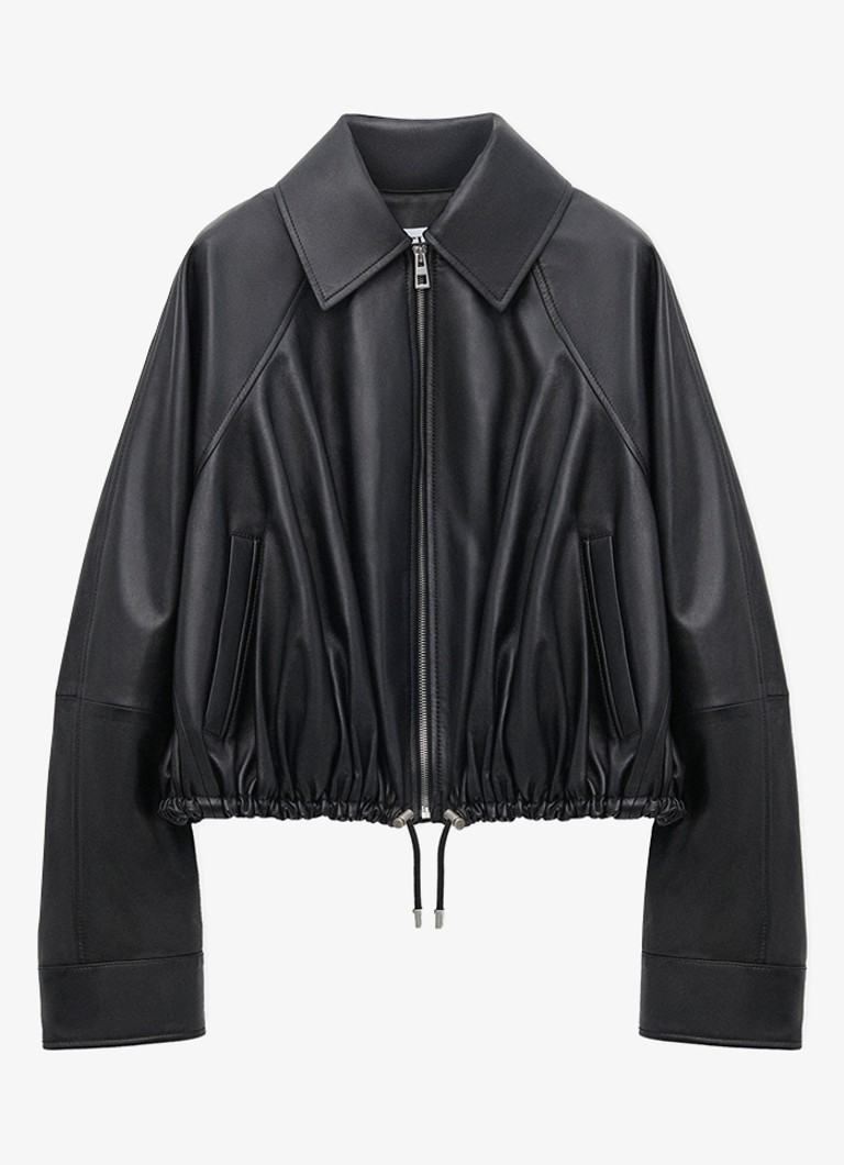 LOEWE Dames Balloon cropped bomberjack van lamsleer in de kleur Zwart