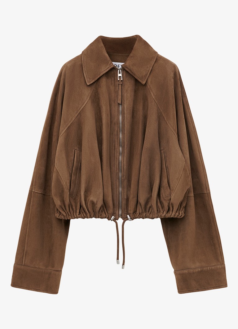 LOEWE Dames Balloon cropped bomberjack van lamssuède in de kleur Bruin