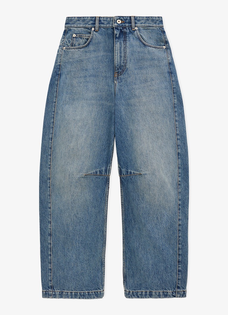 LOEWE Dames Anagram high waist loose fit jeans met medium wassing in de kleur Indigo