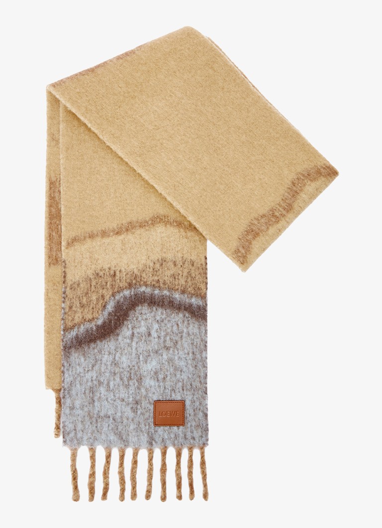 LOEWE Dames Sjaal in alpaca wolblend met print 185 x 23 cm in de kleur Camel