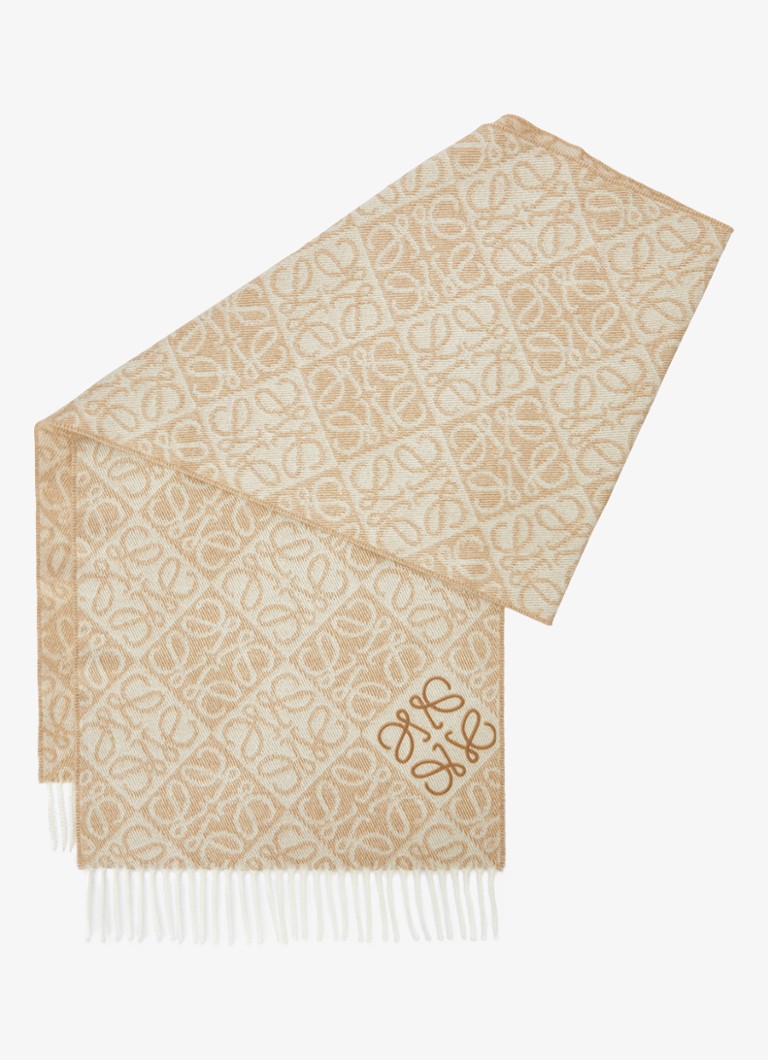 LOEWE Dames Anagram sjaal in kasjmierblend met logo 180 x 38 cm in de kleur Beige