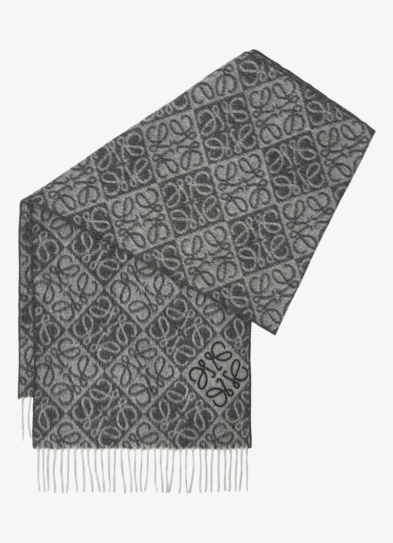 LOEWE Dames Anagram sjaal in kasjmierblend met logo 180 x 38 cm in de kleur Grijs