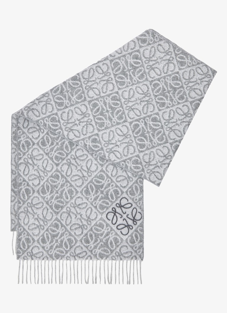 LOEWE Dames Anagram sjaal in kasjmierblend met logo 180 x 38 cm in de kleur Grijs