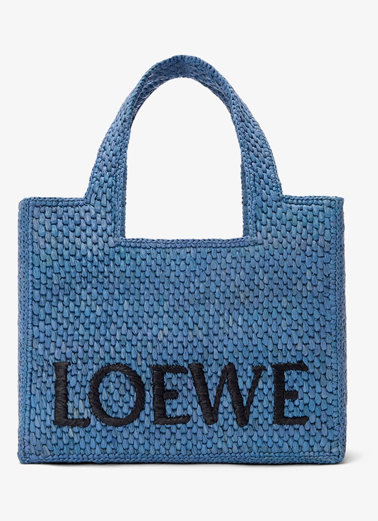 LOEWE Dames Small shopper van raffia met logoborduring in de kleur Blauw