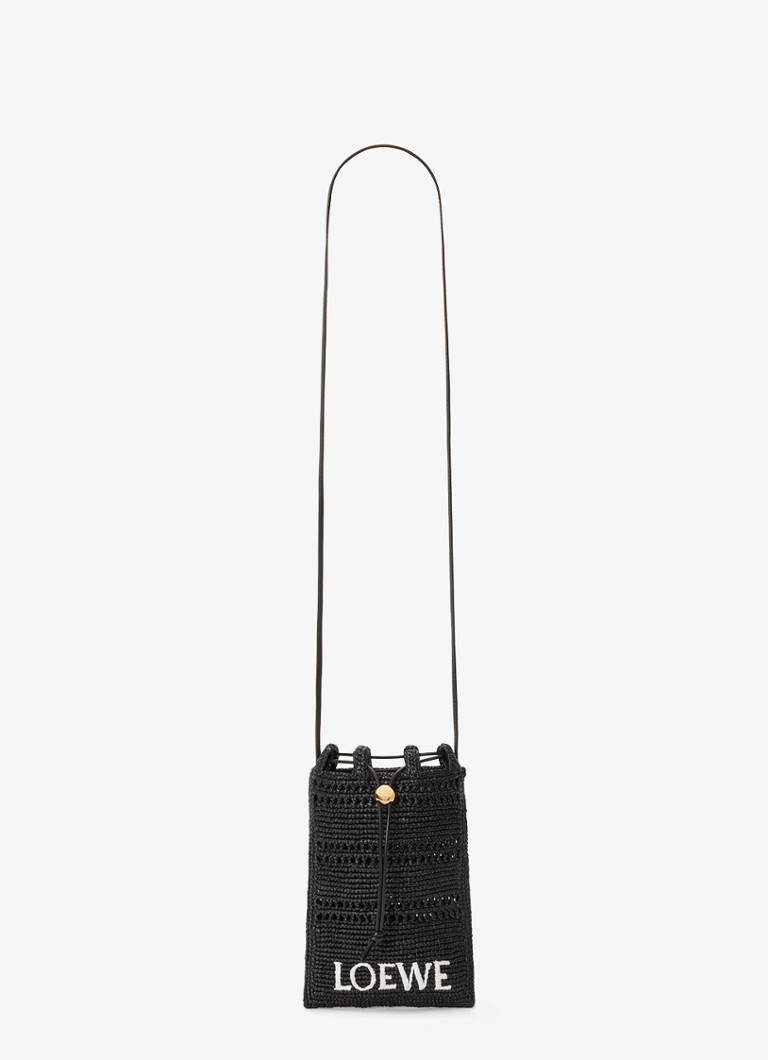 LOEWE Dames Crossbodytas van raffia met logoborduring in de kleur Zwart