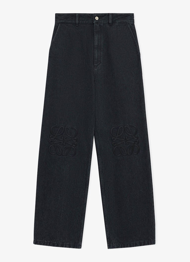 LOEWE Dames Anagram high waist loose fit jeans met logoborduring in de kleur Zwart
