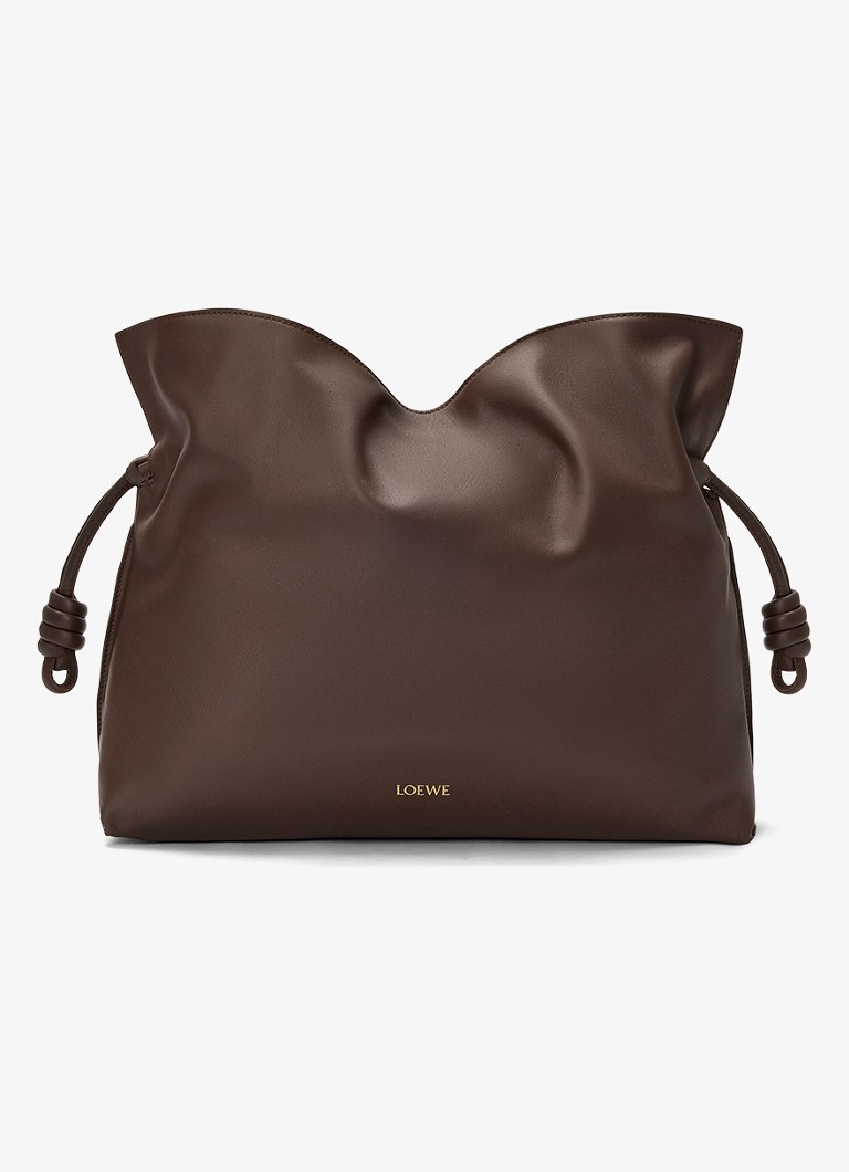 LOEWE Dames Flamenco Clutch Large schoudertas van kalfsleer in de kleur Donkerbruin