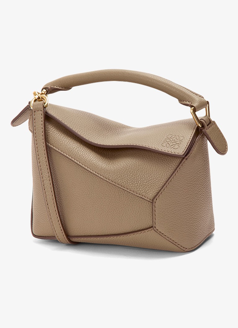 LOEWE Dames Puzzle Edge Mini handtas van kalfsleer in de kleur Taupe