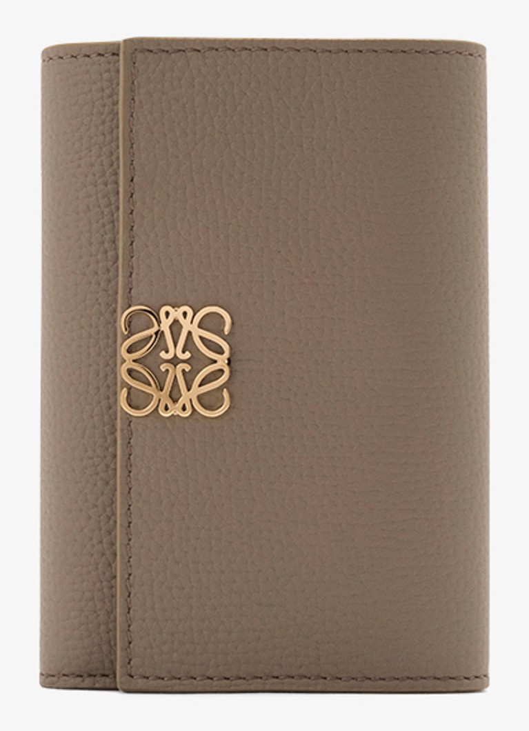 LOEWE Dames Anagram Small portemonnee van kalfsleer in de kleur Taupe
