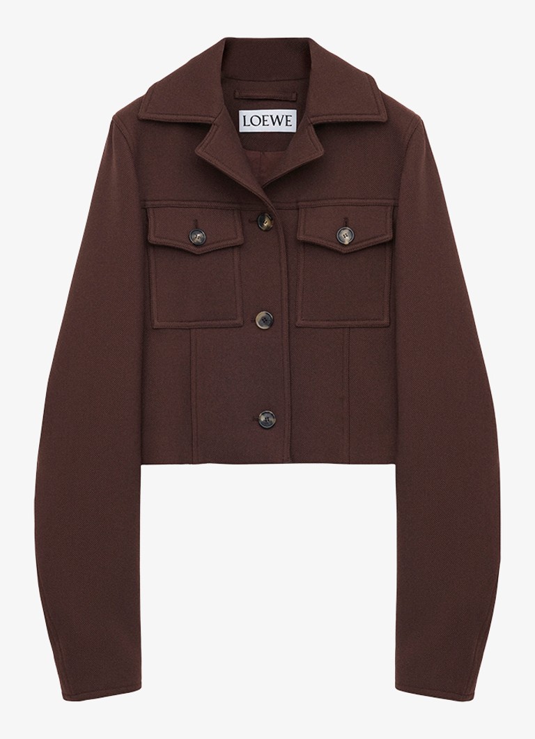 LOEWE Dames Cropped jack in wolblend met klepzakken in de kleur Donkerbruin