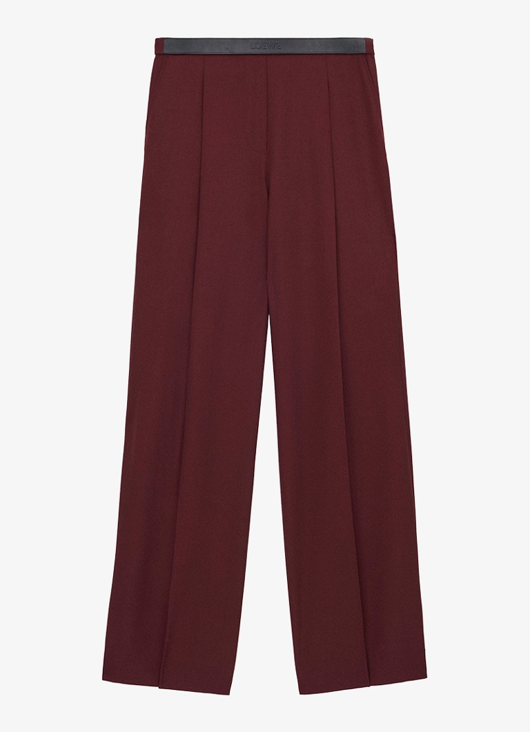 LOEWE Dames Mid waist regular fit pantalon van wol in de kleur Bordeauxrood