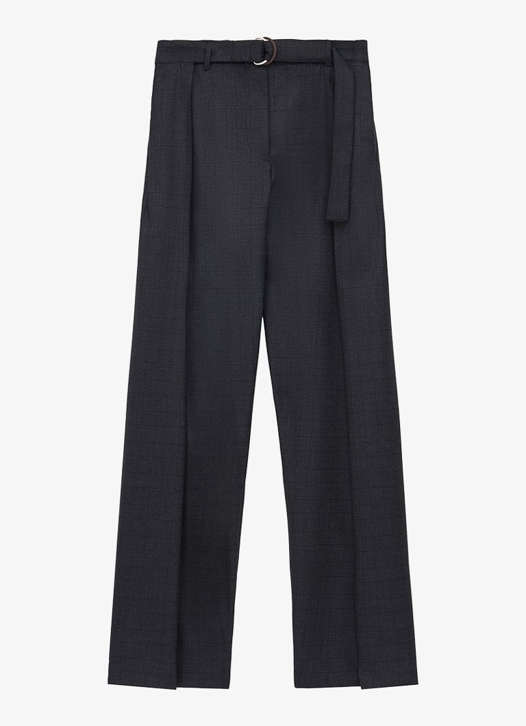 LOEWE Dames High waist loose fit pantalon van wol met ceintuur in de kleur Donkergrijs