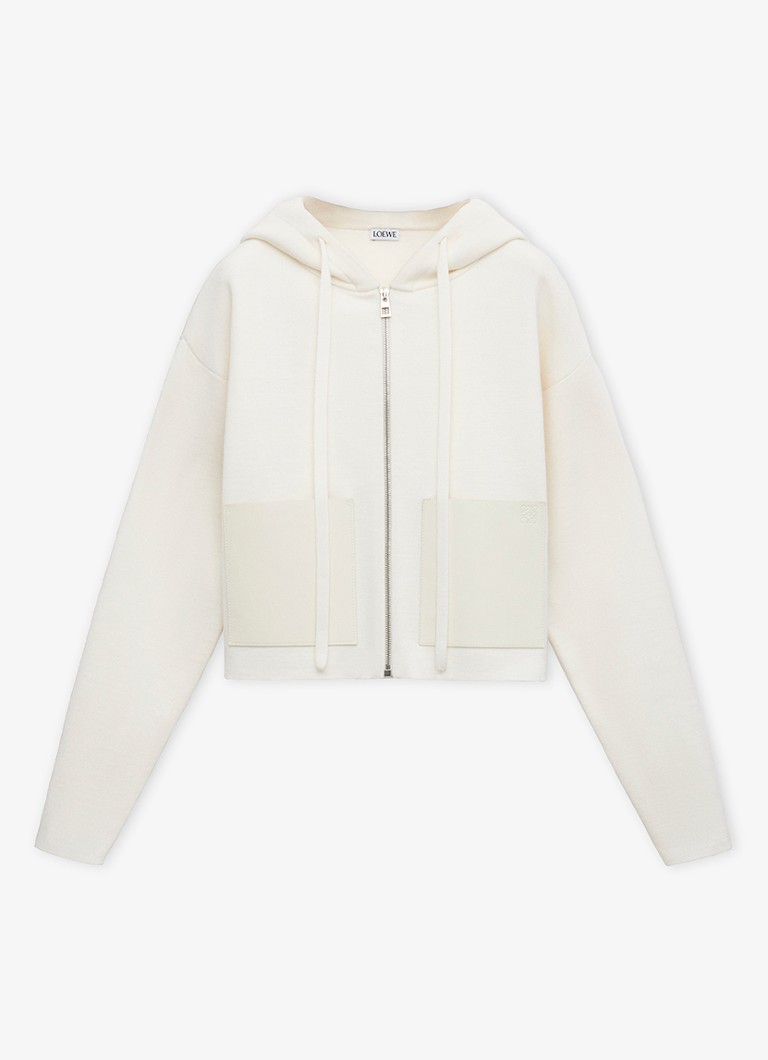 LOEWE Dames Fijngebreid vest van wol met details van leer in de kleur Wit
