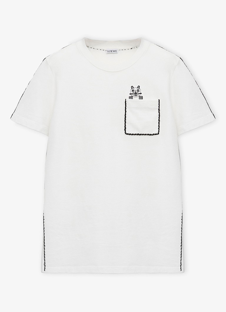 LOEWE Dames T-shirt met borduring en borstzak in de kleur Wit